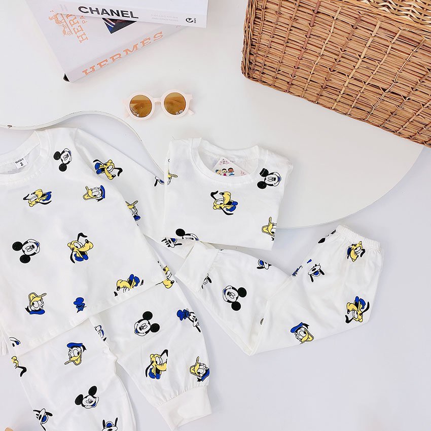 Bộ Quần Áo Dài Tay Thu Đông In Hình DISNEY CREW Vải Cotton Tàu Co Dãn 4 Chiều Cho Bé Từ 7-19kg Mã DT36