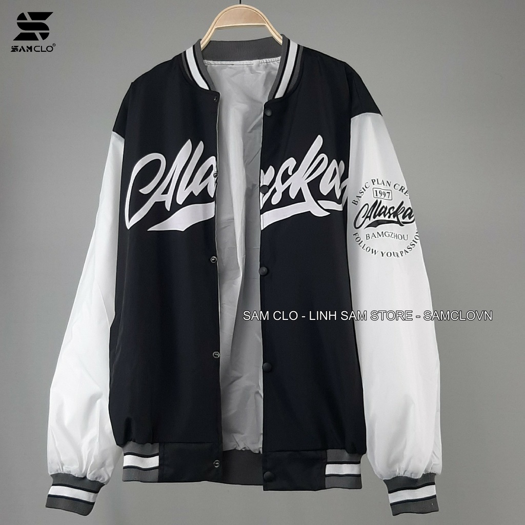 Áo khoác dù bomber 2 lớp nam nữ SAM CLO phong cách bóng chày form rộng unisex mặc cặp - couple in bts đen
