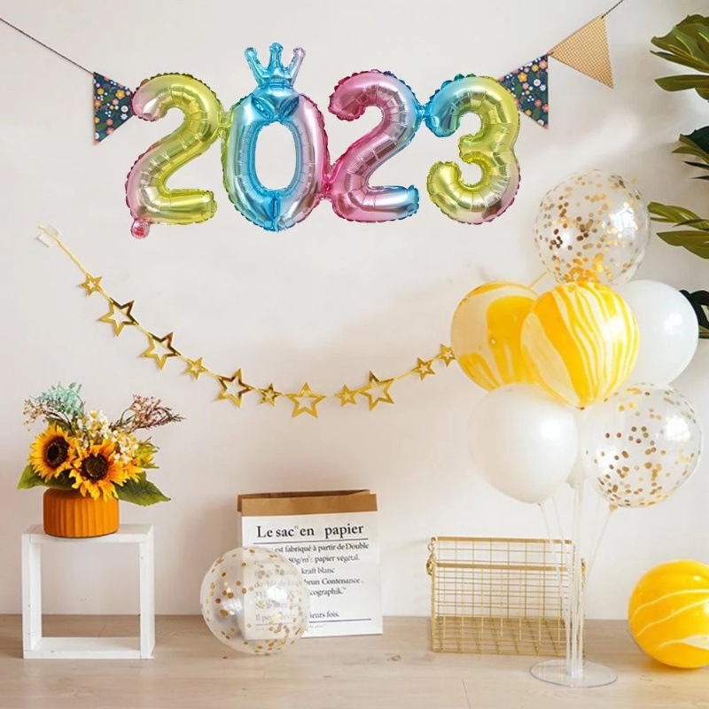 Bong Bóng Màng Nhôm Hình Vương Miện Và Số 2023 Nhiều Màu Sắc Dùng Trang Trí Tiệc Cưới / Mừng Năm Mới