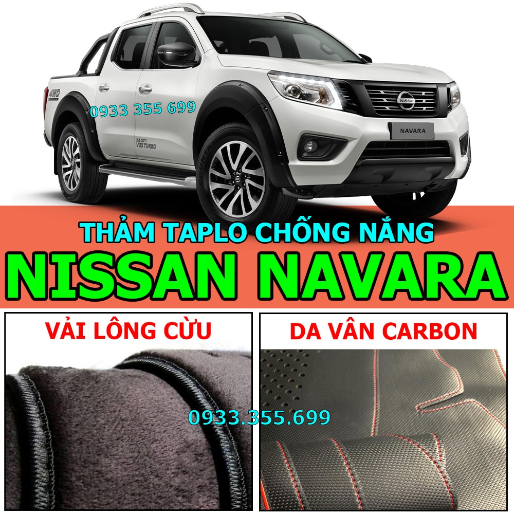 Thảm Taplo NISSAN NAVARA bằng Nhung lông Cừu hoặc Da vân Carbon, Da vân Gỗ