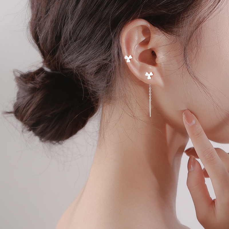 Đôi Khuyên Tai Bạc s925 Hình Cỏ Ba Lá May Mắn Thời Trang Cho Nữ