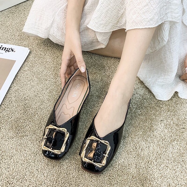 (ORDER) Giày búp bê da bóng khoá vuông mũi tròn BIG SIZE 35-42 | BigBuy360 - bigbuy360.vn