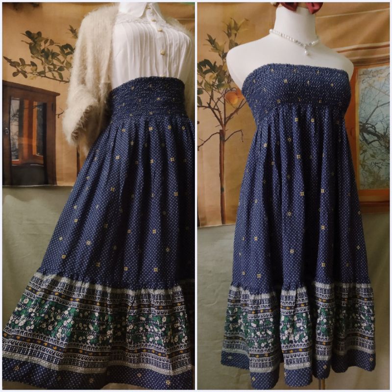 |2hand| Set áo sơ mi voan nhật + chân váy xô hoa nhí dáng dài / khăn voan dài