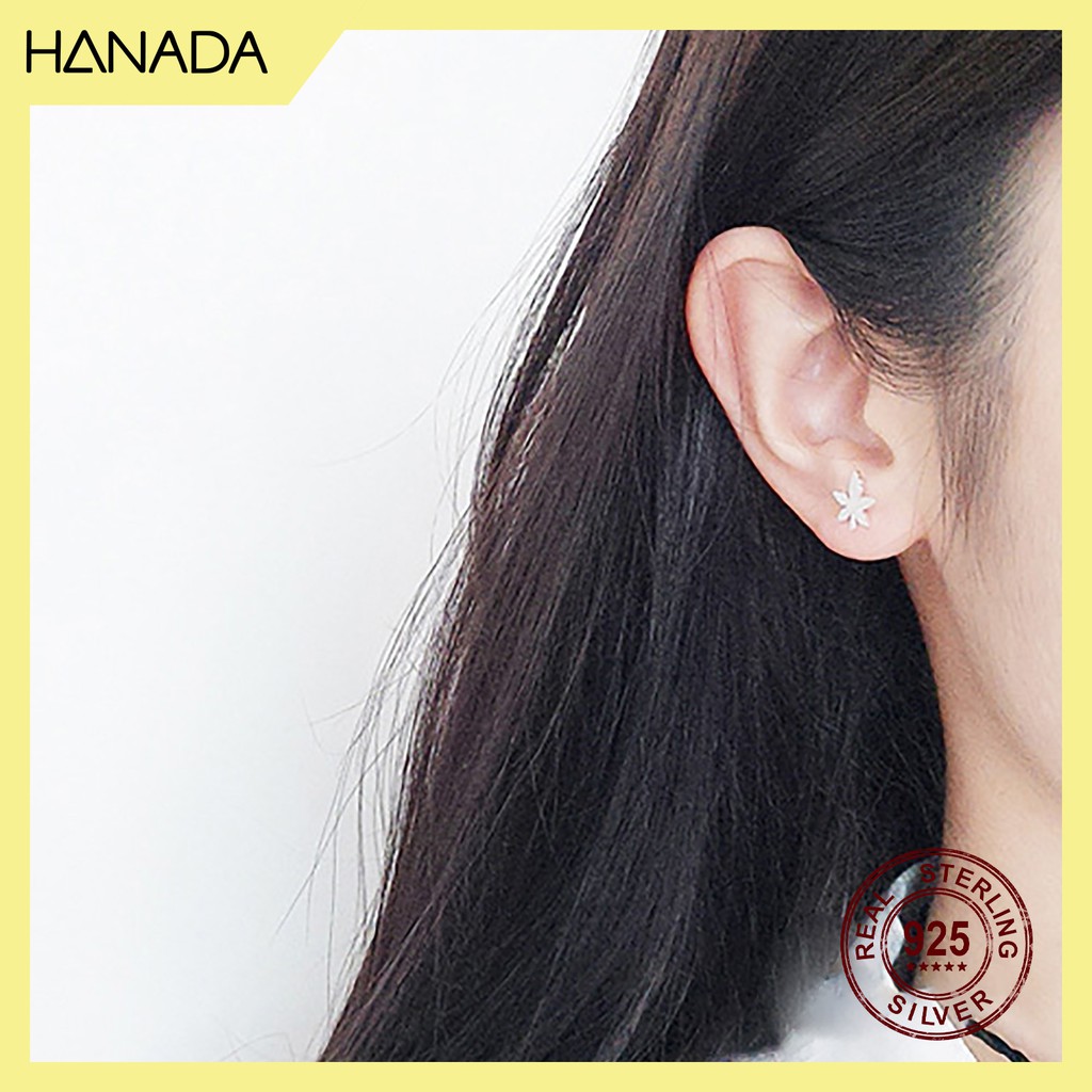 Bông Tai Bạc 925 Hanada E-0-F-0331 Lá Thông Nhám