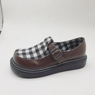 [SẴN ĐEN 39 - SALE] Giày ulzzang mũi tròn caro (ảnh thật khách đi ở cuối)