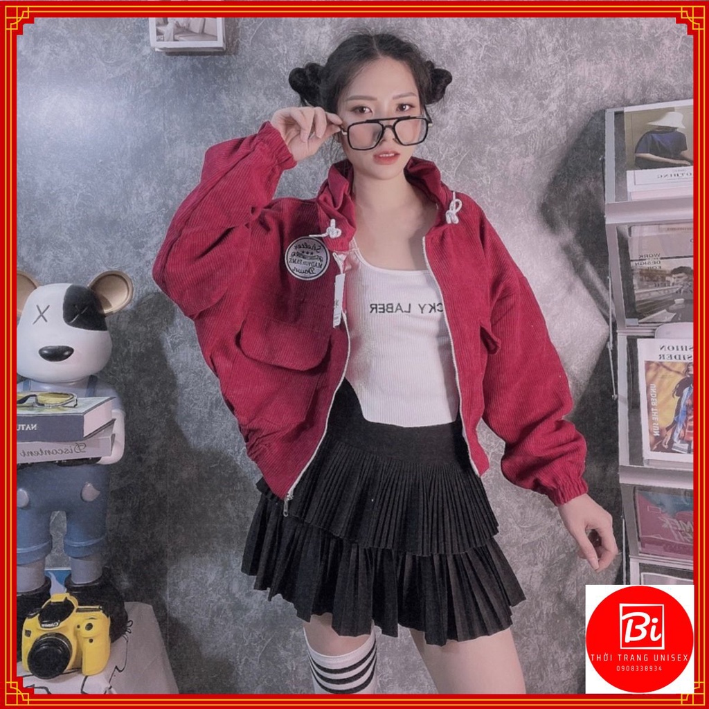 Áo Khoác Nhung Tăm Dáng Lửng Tay Cánh Dơi Thêu Chữ DG Tay và Lai Áo Bo Chun_AK59