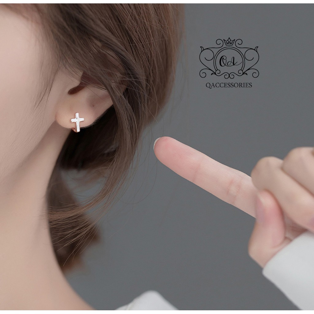Khuyên tai bạc nam chữ thập tự bông tai thánh giá chốt lẫy S925 CROSS Silver Earrings QA SILVER EA200602