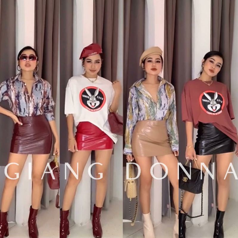 Chân váy da trơn khóa sau hàng QCL1