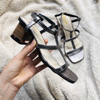 Sandal chiến binh metalic gót vuông