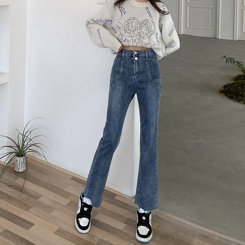 Quần Jeans Dài Lưng Cao Ống Đứng Thời Trang Hàn Quốc Cho Nữ