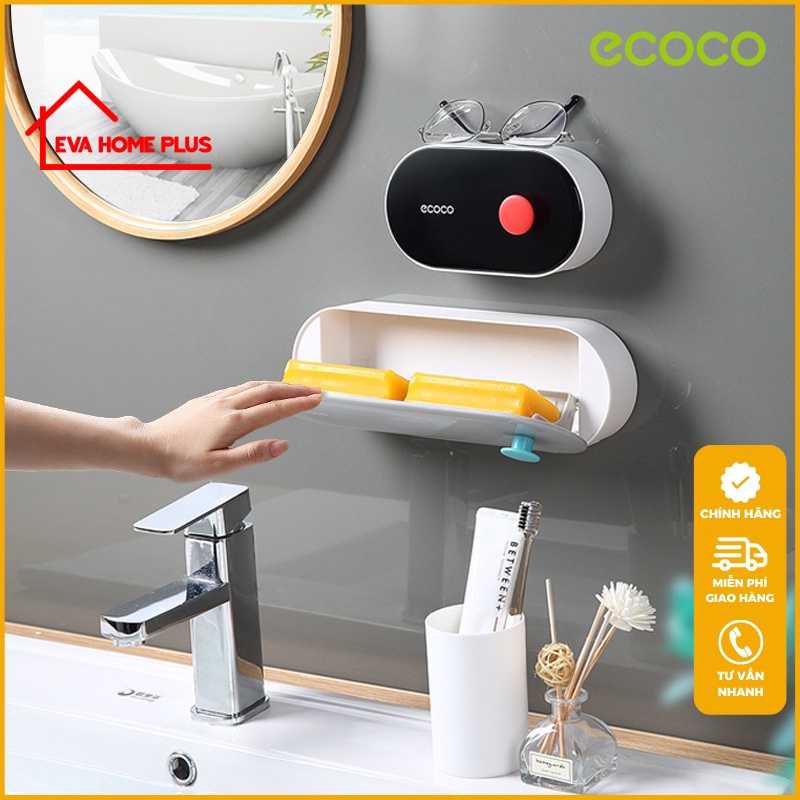 Kệ để xà phòng nhà tắm ECOCO chính hãng, hộp đựng xà phòng treo tường có nắp lật E2120