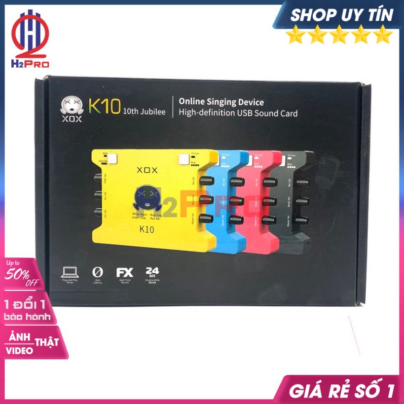 Sound Card Thu Âm, Soundcard Livestream Xox K10 10Th Cao Cấp -Phiên Bản Tiếng Anh (Tặng Bộ 3 Dây Âm Thanh)-H2Pro Audio