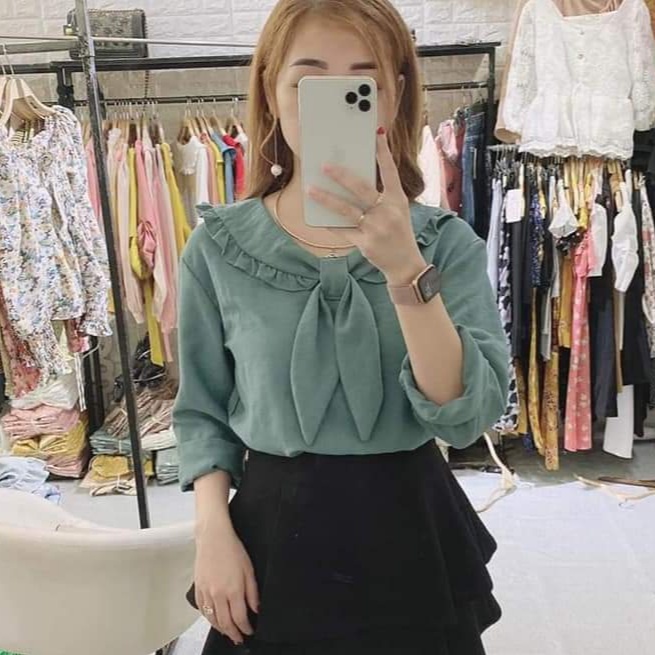 ÁO SƠ MI VOAN NỮ KHĂN QUÀNG XANH AM12