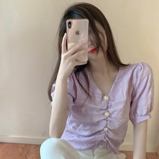 Áo sơ mi nữ cổ v,nhún ngực b-a-m store