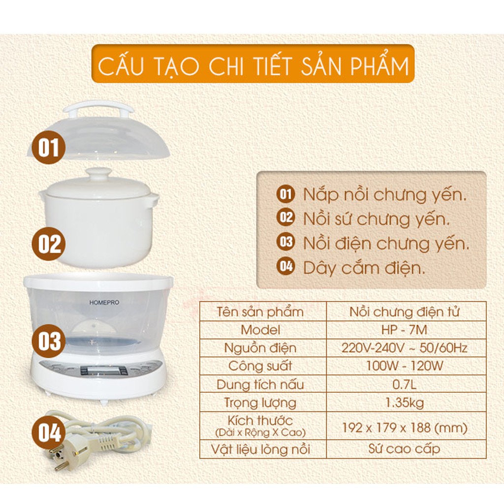 Nồi chưng yến Homepro cao cấp 700ml HP-7M chính hãng