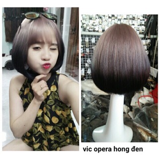 tóc giả Nguyên đầu vic hồng đen + lưới trùm