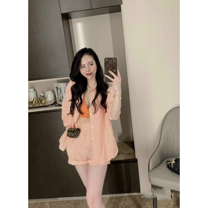 Sét Bộ 3 Món Sọc Dọc Chất Kate Xốp Nhẹ Mát Mặc Đẹp Phù Hợp Đi Chơi, Mặc Nhà Dáng Xinh [NEW UNISEX]