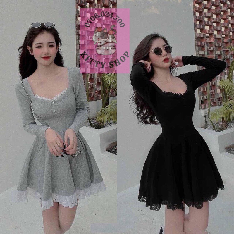 🎀 Đầm body thun gân xdài phối viền ren ngực- Đầm xoè cúp ngực tiểu thư phong cách ulzzang Hàn Quốc đi dự tiệc đi chơi 🎀