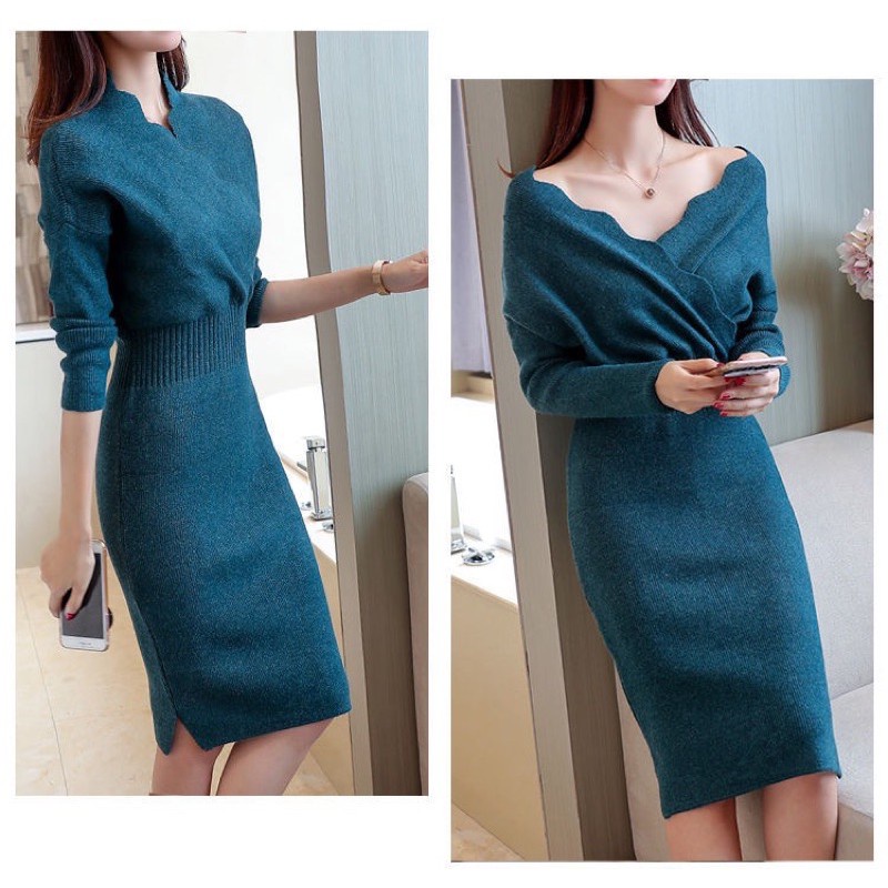 Váy len body chiết eo _ đầm xinh dáng ôm chất liệu len dệt kim cao cấp- VL01 - HÀNG MỚI VỀ
