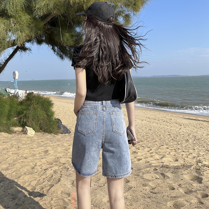 Quần Short Denim Ống Rộng Lưng Cao Thời Trang Mùa Hè Hàn Quốc Dành Cho Nữ