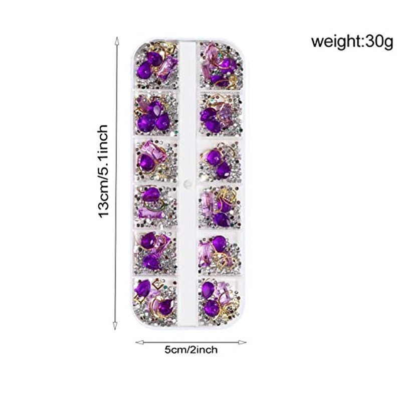 [Hàng mới về] Hộp 12 ngăn phụ kiện trang trí móng tay 3d bằng kim loại