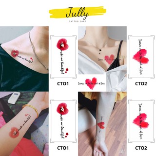 Hình xăm dán tạm thời chữ trái tim, xăm ngực, tay cho nữ đẹp JULLY Tattoo chất