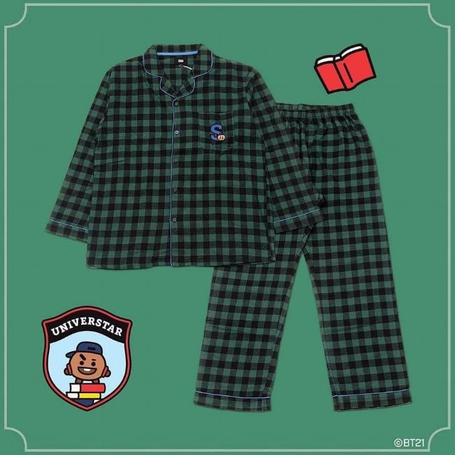 Bộ pyjama kẻ Hunt x BT21, Flannel Pajamas Hunt x BT21