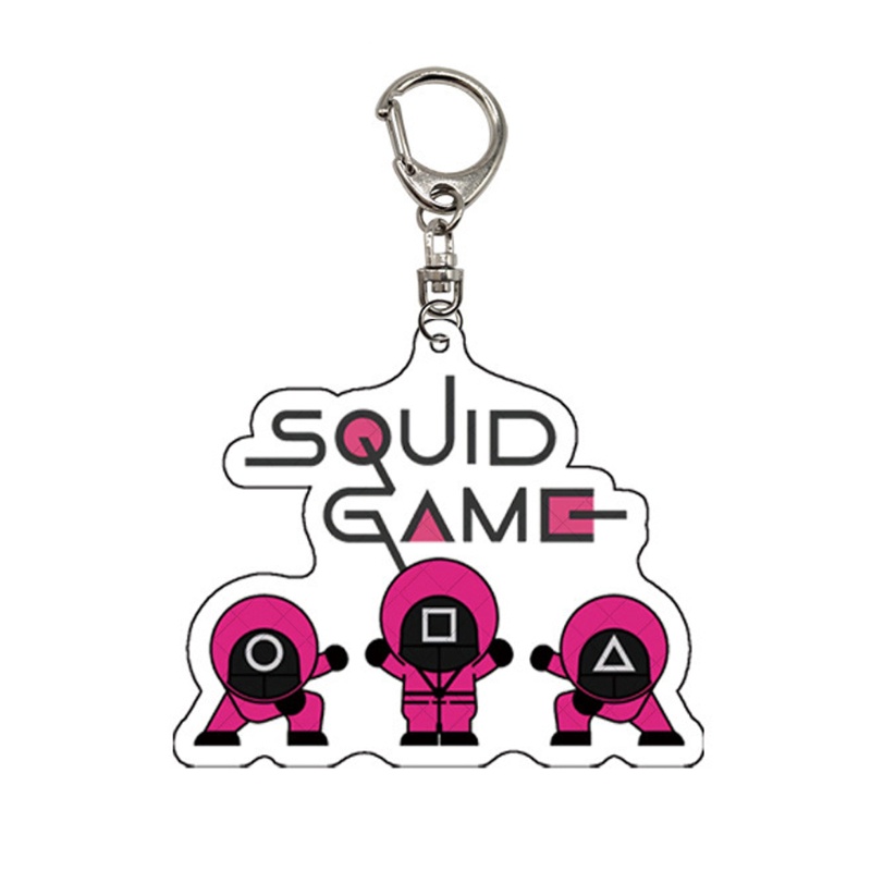 Móc khóa phong cách phim Squid Game họa tiết vuông/tròn/tam giác trang trí xe hơi/gia đình