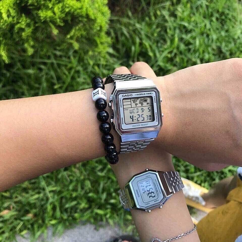 Đồng hồ Nam Casio A500WA-7DF, đồng hồ chính hãng, (dây bạc mặt bạc)