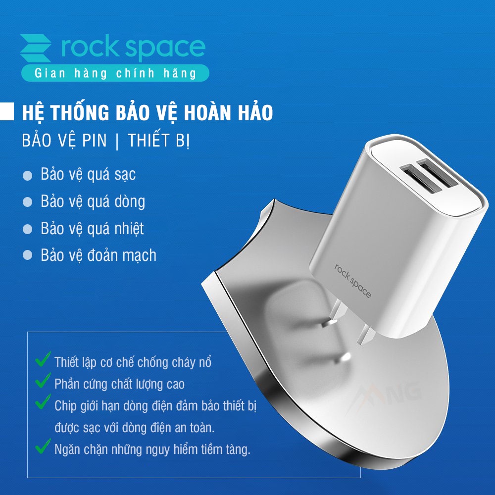 Bộ củ cáp sạc nhanh iPhone chính hãng Rockspace T22 pro 2 cổng sạc nhanh không nóng máy,bảo hành 12 tháng