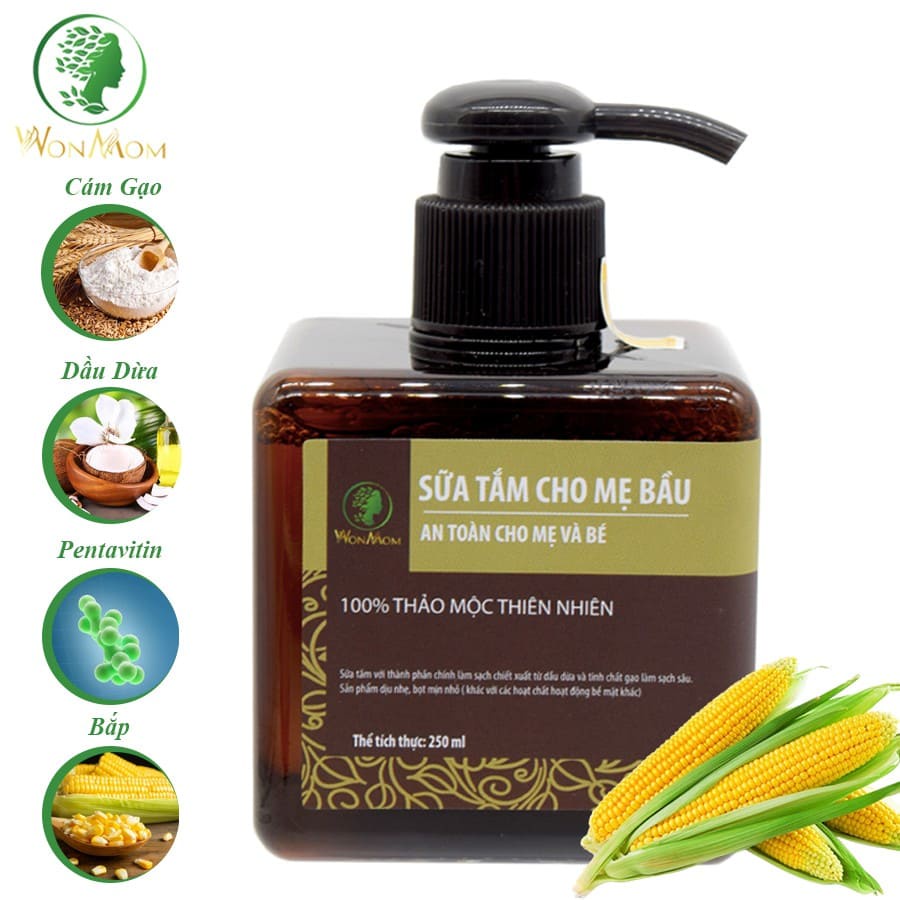 [CHÍNH HÃNG WONMOM] 250ML SỮA TẮM THẢO MỘC MỀM MẠI, SÁNG HỒNG DA CHO MẸ BẦU WONMOM  – SỮA TẮM THẢO MỘC