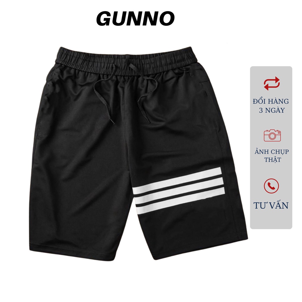 Quần short nam GUNNO phối sườn phối sườn kiểu dáng trẻ trung hiện đại chất liệu poly thể thao thoáng