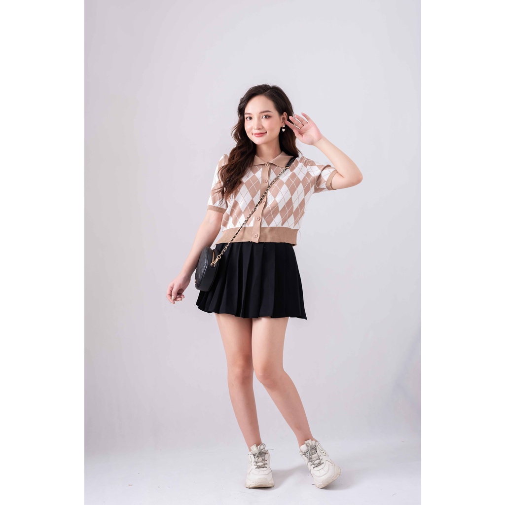 ÁO LEN POLO CROPTOP HOẠ TIẾT CARO QUẢ TRÁM  -Áo  khoác len croptop  siêu  xinh | BigBuy360 - bigbuy360.vn