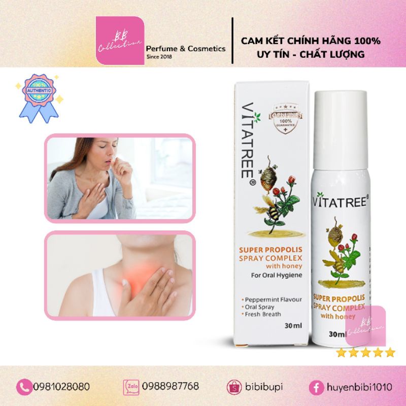 Xịt keo ong Vitatree 30ml, Vitatree Super Propolis Spray complex with Honey, Úc