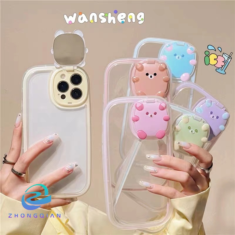 Ốp Điện Thoại Nắp Lật Mặt Gương Hình Gấu Sáng Tạo Cho iPhone 11 12 13 Pro XR XS MAX