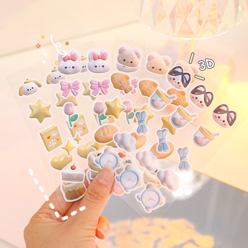 Bộ 3 Miếng Dán PET Họa Tiết Hoạt Hình 3D Chống Thấm Nước Dùng Trang Trí Sổ Tay / Điện Thoại