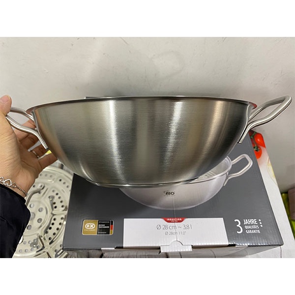 Chảo xào inox kèm hấp Elo Wok 28cm nắp kính