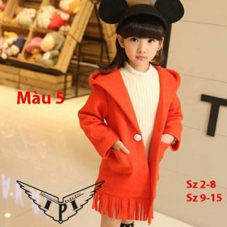 Áo khoác cho bé  chất dạ, Áo khoác dạ tua rua bé gái size 12-40kg