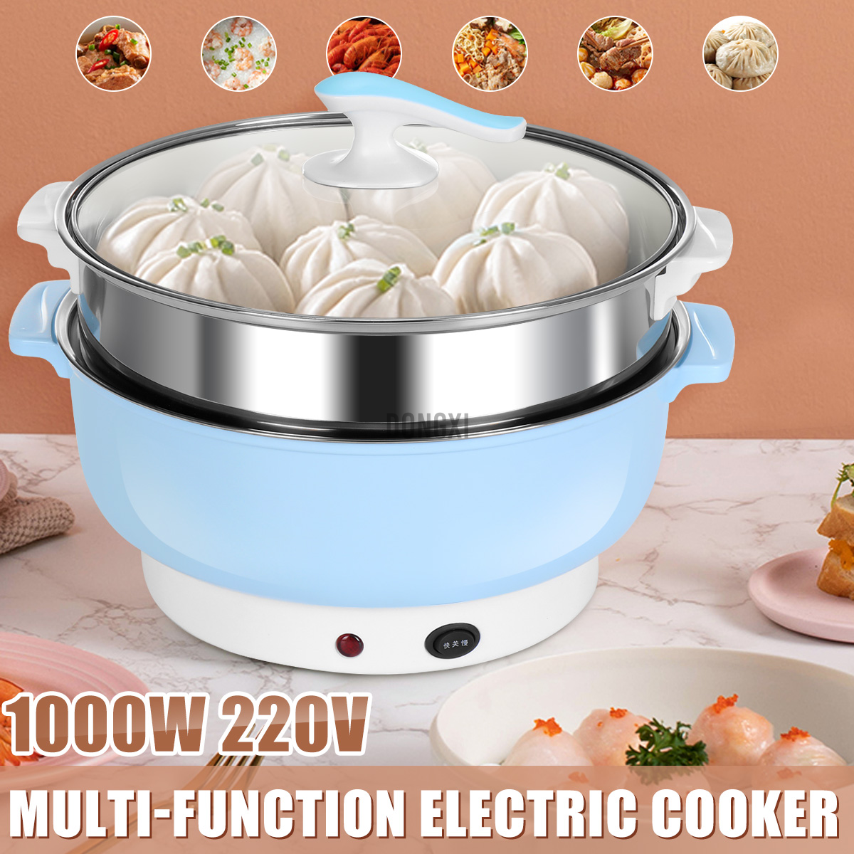 220V/50Hz Multifunctional Stainless Steel Electric Hot Pot Steaming Soup 28cm