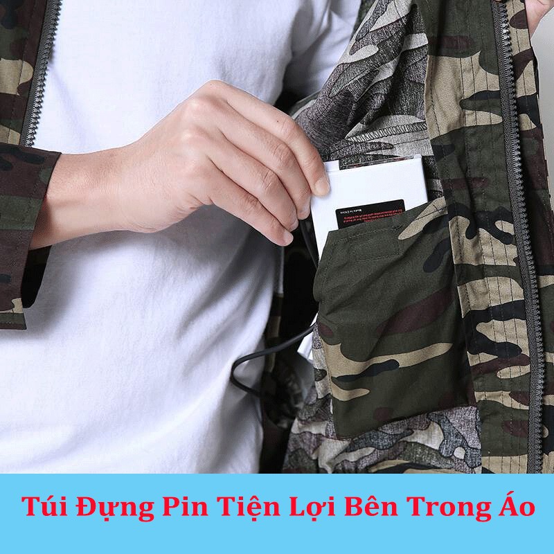 (Chống nóng) Áo điều hòa,  quạt gió công nghệ Nhật Bản, tặng kèm túi đá khô - bảo hành 6 tháng