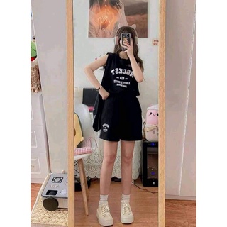 Bộ Đùi thun cotton tay lỡ Unisex phối Quần đùi rộng