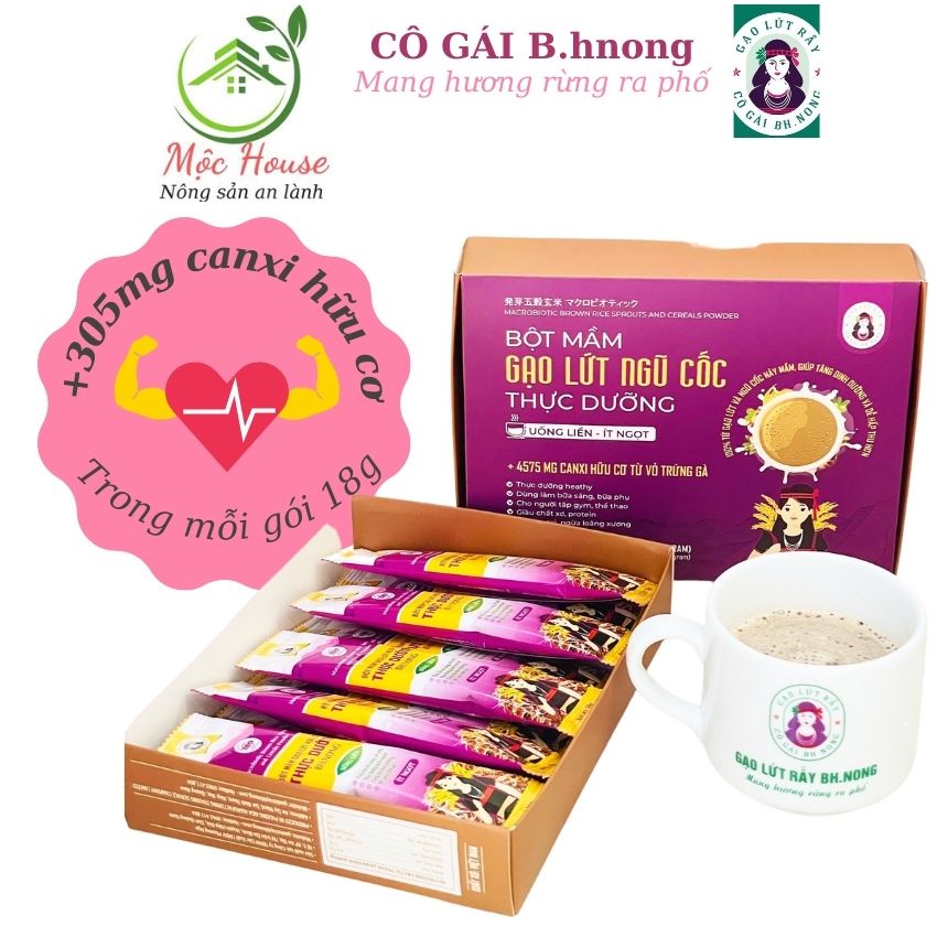 Bột ngũ cốc dinh dưỡng mầm gạo lứt Bhnong, dạng gói 18g bổ sung canxi hữu cơ, tiện lợi cho bữa sáng, tăng cân-giảm cân