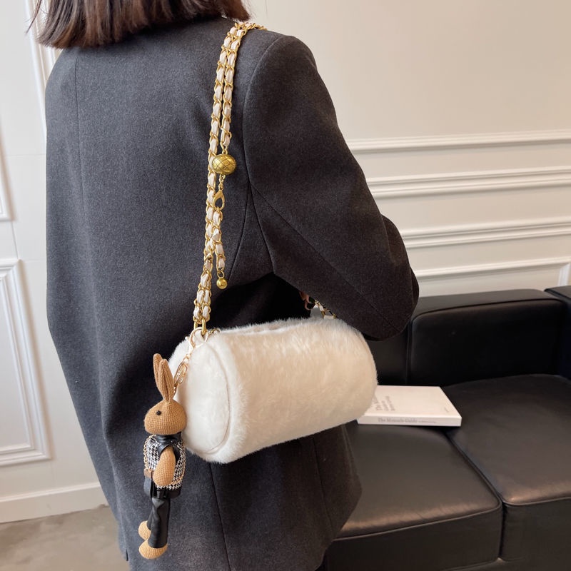 Túi đeo vai cỡ nhỏ IELGY vải lông phối dây xích thời trang cho nữ