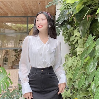 ÁO SƠ MI NỮ VOAN LỤA TRẮNG THẮT NƠ UTARA