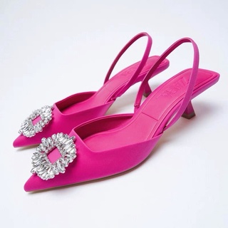 Oder giày gót zara xuất mũi nhọn satin rhinestone