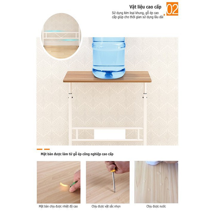 Bàn làm việc di động mini nâng hạ độ cao khung sắt tĩnh điện mặt bàn chống thấm 60x40x55-70cm