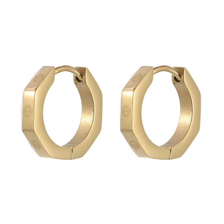 Bông Tai Khoen Tròn Lục Giác Đơn Giản Titan Ko Han Rỉ TT 4353