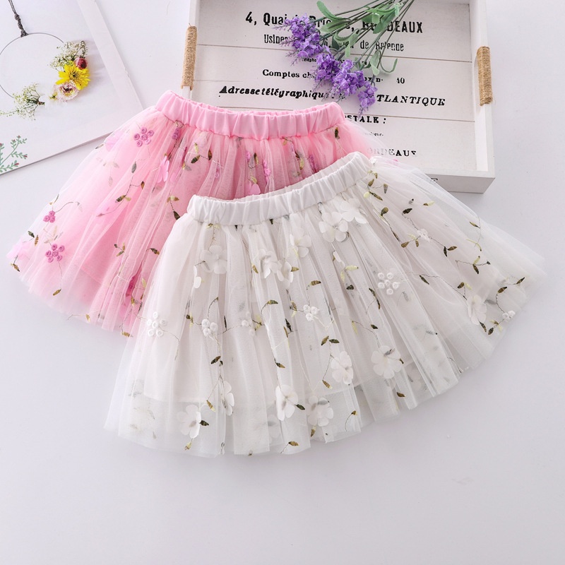 Chân Váy Xoè Tutu Phối Lưới Hoạ Tiết Hoa Nữ Tính Cho Bé