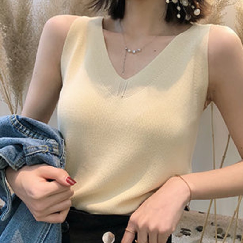 Áo Dệt Kim Sát Nách Thời Trang Cho Nữ 154320 Áo Hai Dây Cổ Chữ v Hở Lưng Form Ôm Kiểu Dáng Đơn Giản Quyến Rũ