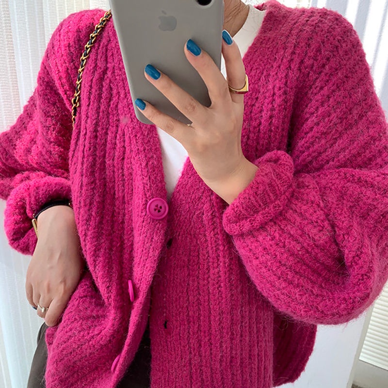 Áo Khoác cardigan Dệt Kim Cổ Chữ v Dáng Ngắn Phong Cách Hàn Quốc Thời Trang Cho Nữ